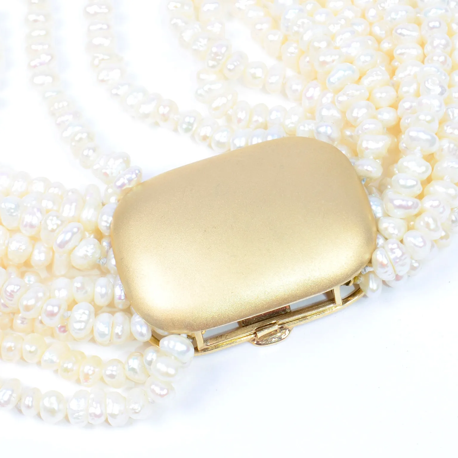 18k Gold Vintage Multi Strand Torsade Style Pearl Necklace