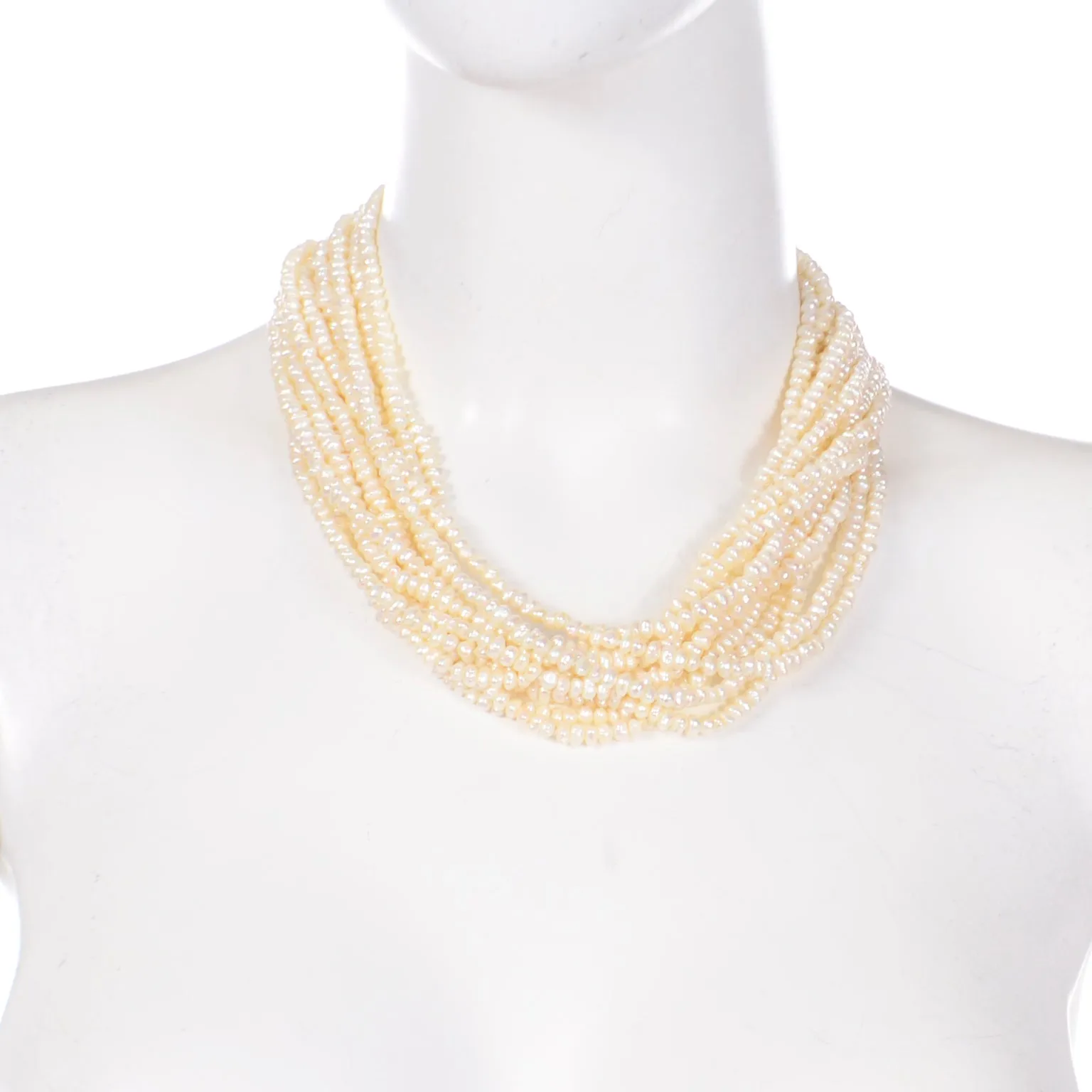 18k Gold Vintage Multi Strand Torsade Style Pearl Necklace