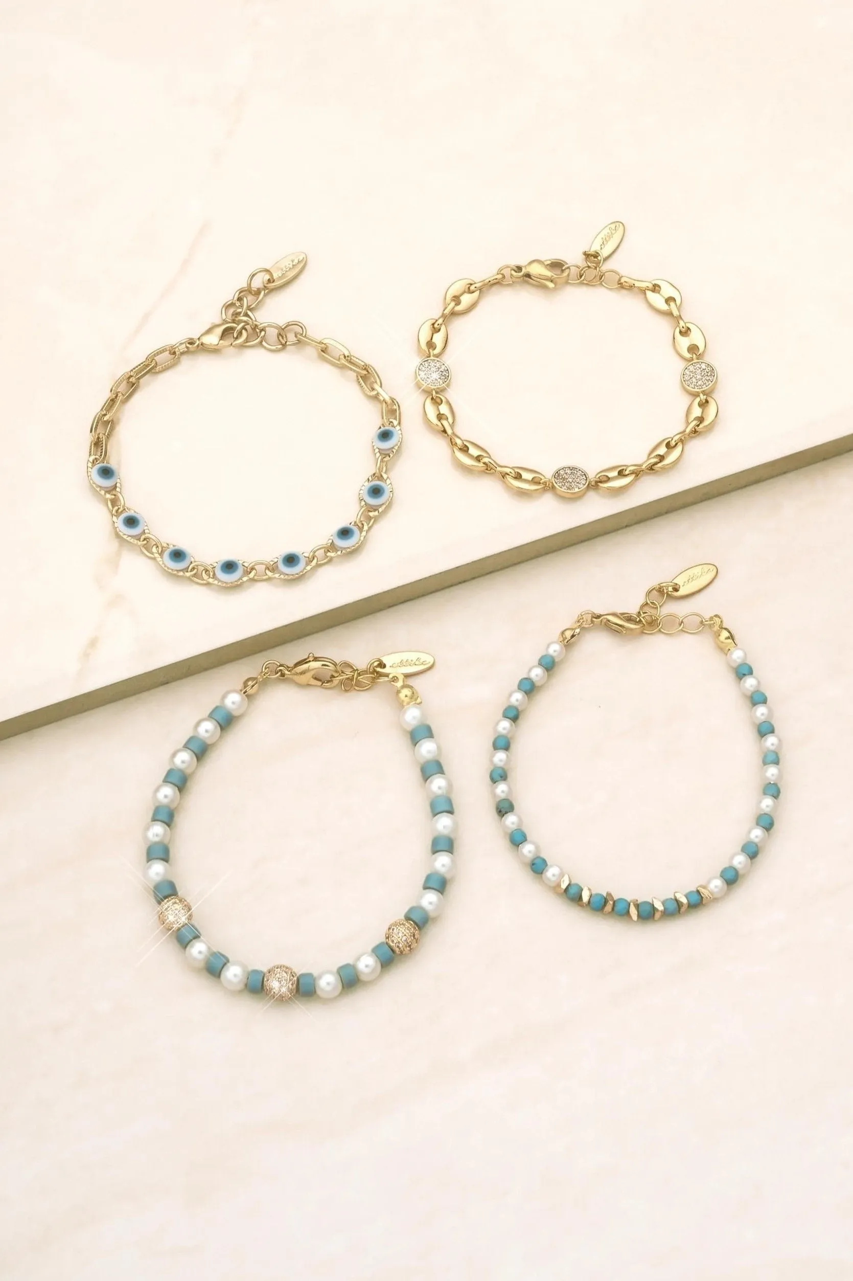 18k Turquoise and Pearl Set Bracelets