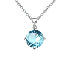 18K White Gold 2 Carat Created Aquamarine Round Stud Necklace Plated 18 inch