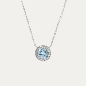 18k White Gold Aquamarine Halo Diamond Necklace