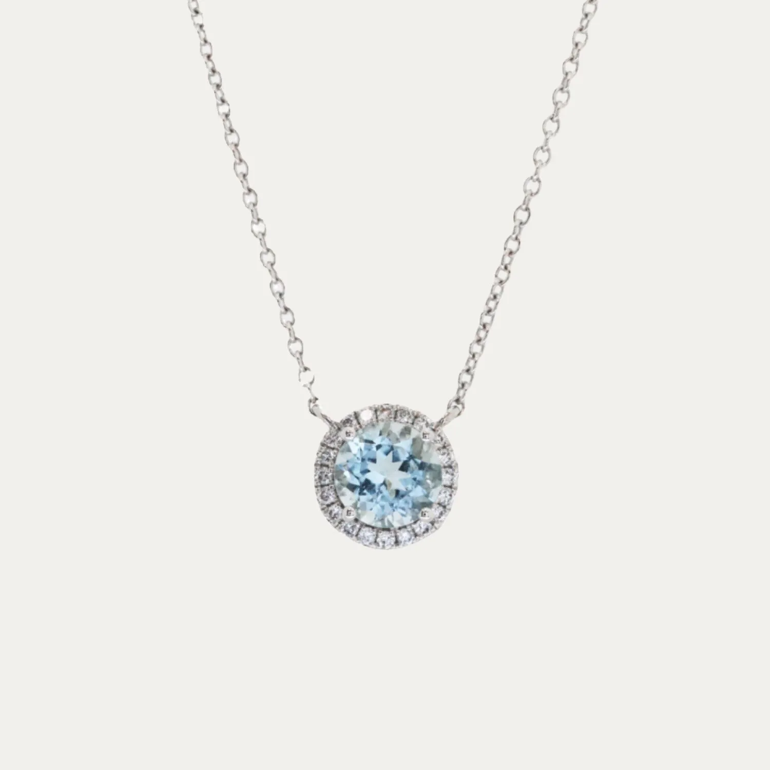 18k White Gold Aquamarine Halo Diamond Necklace