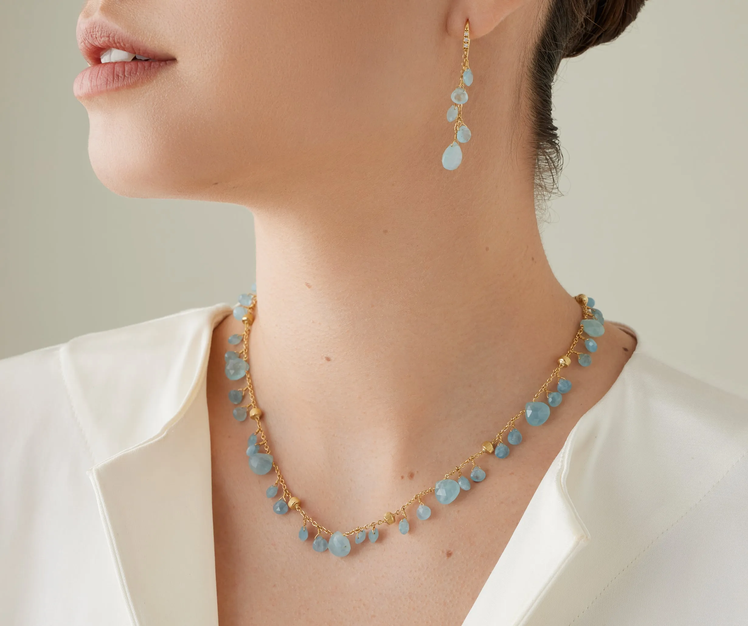 18K Yellow Gold Single-Strand Aquamarine Necklace
