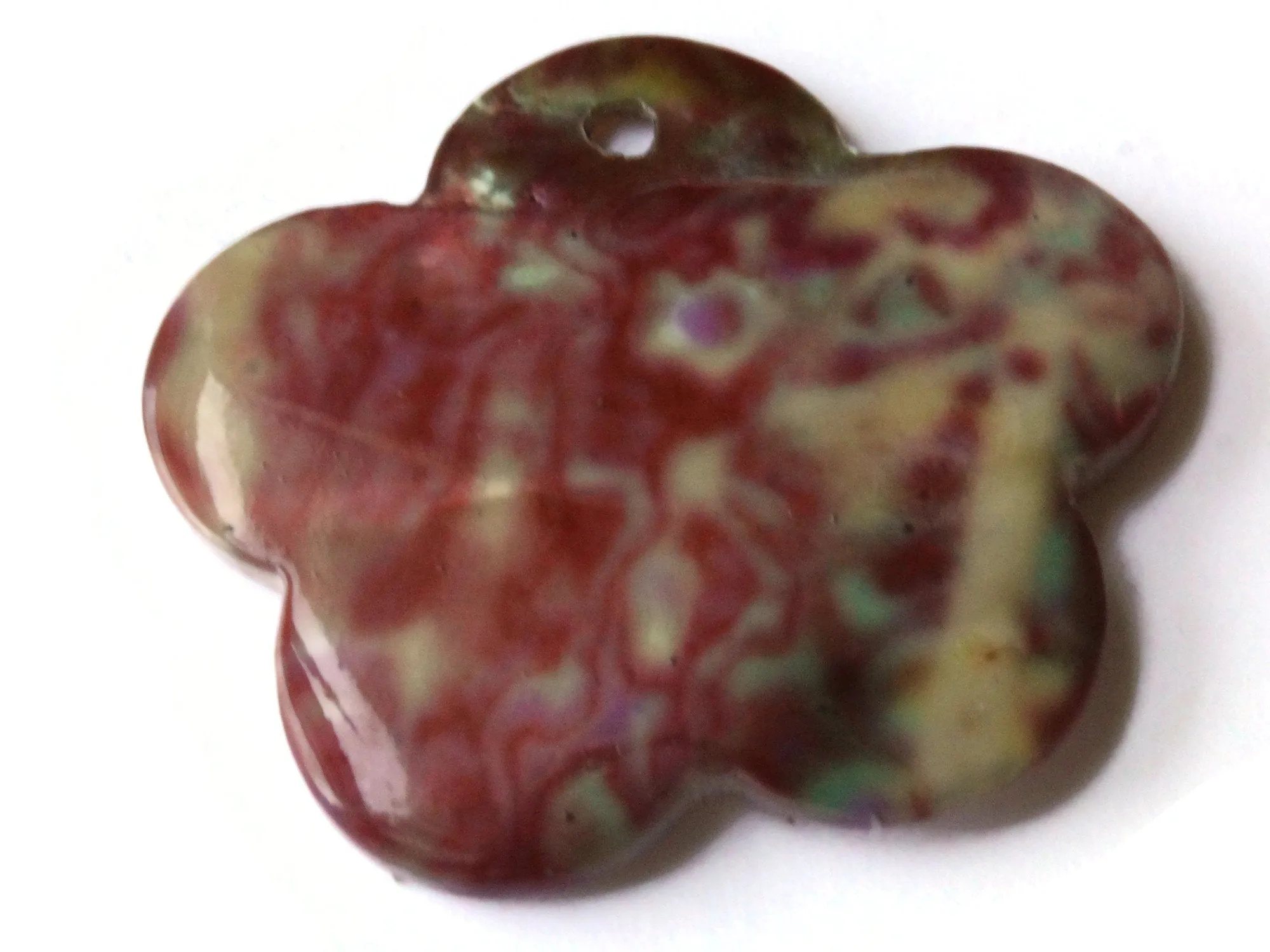 46mm Pink and Green Tie Dye Printed Flower Shell Pendant