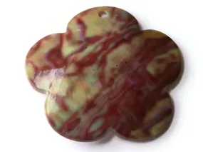 46mm Pink and Green Tie Dye Printed Flower Shell Pendant