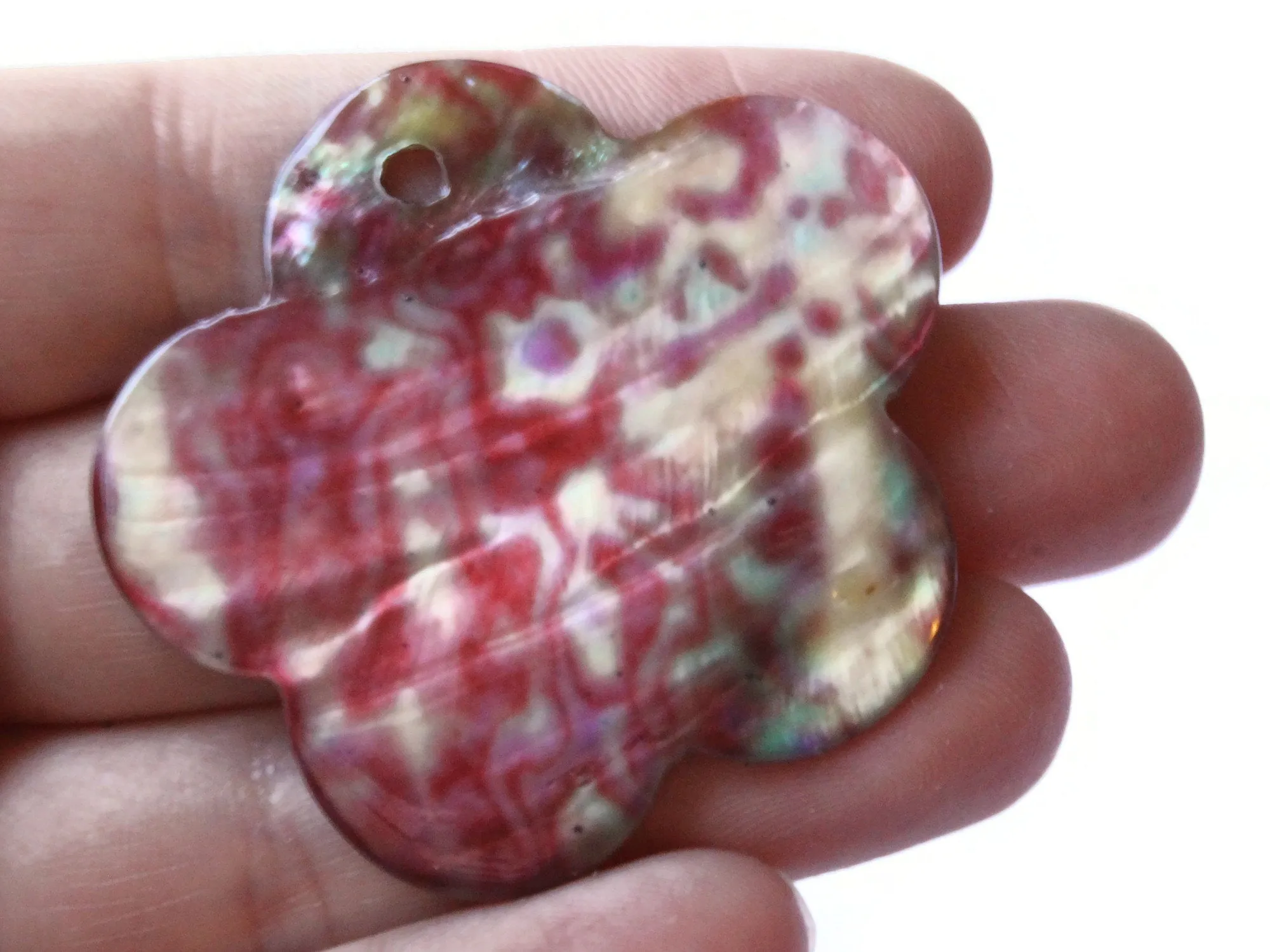 46mm Pink and Green Tie Dye Printed Flower Shell Pendant
