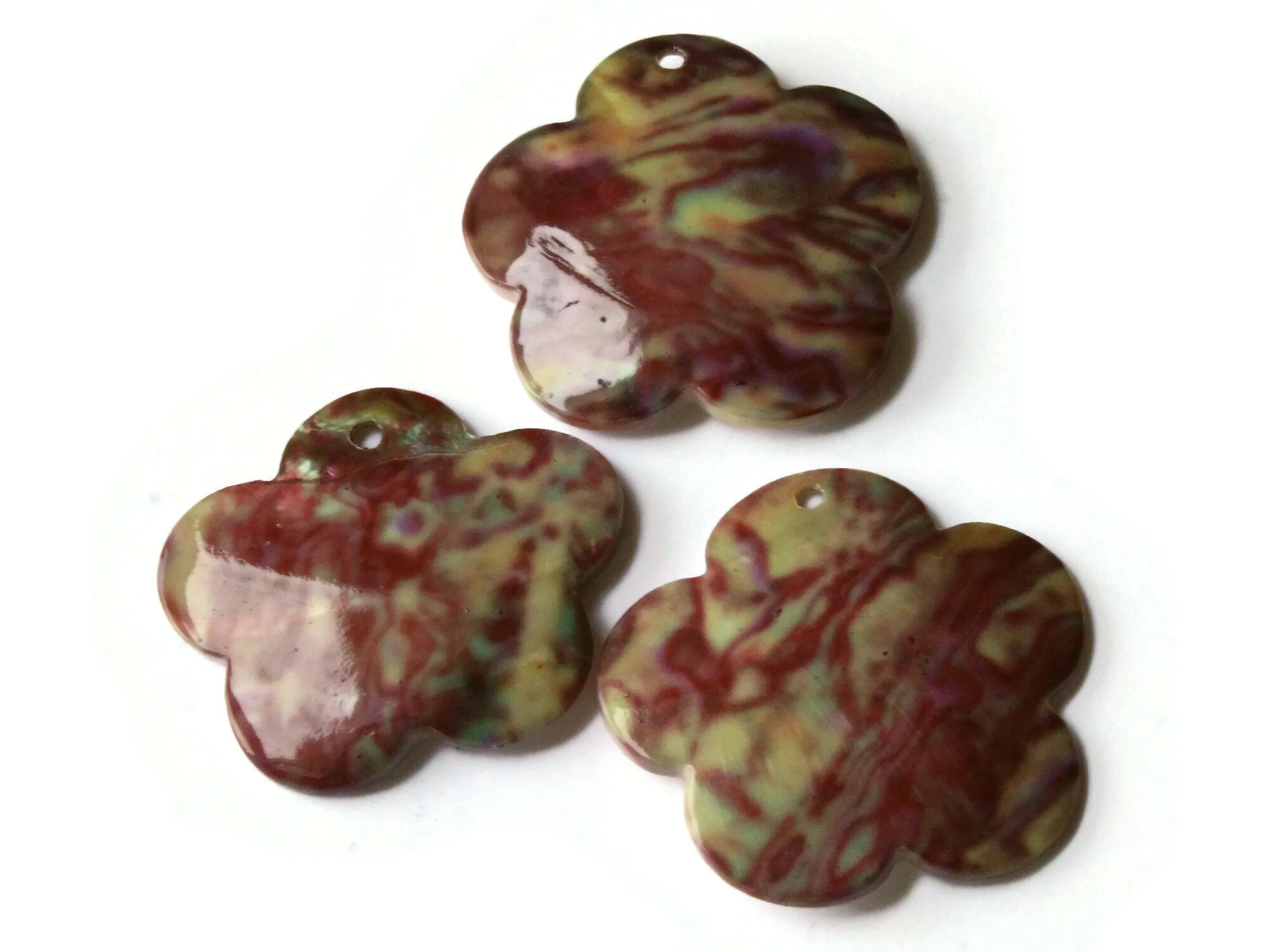 46mm Pink and Green Tie Dye Printed Flower Shell Pendant