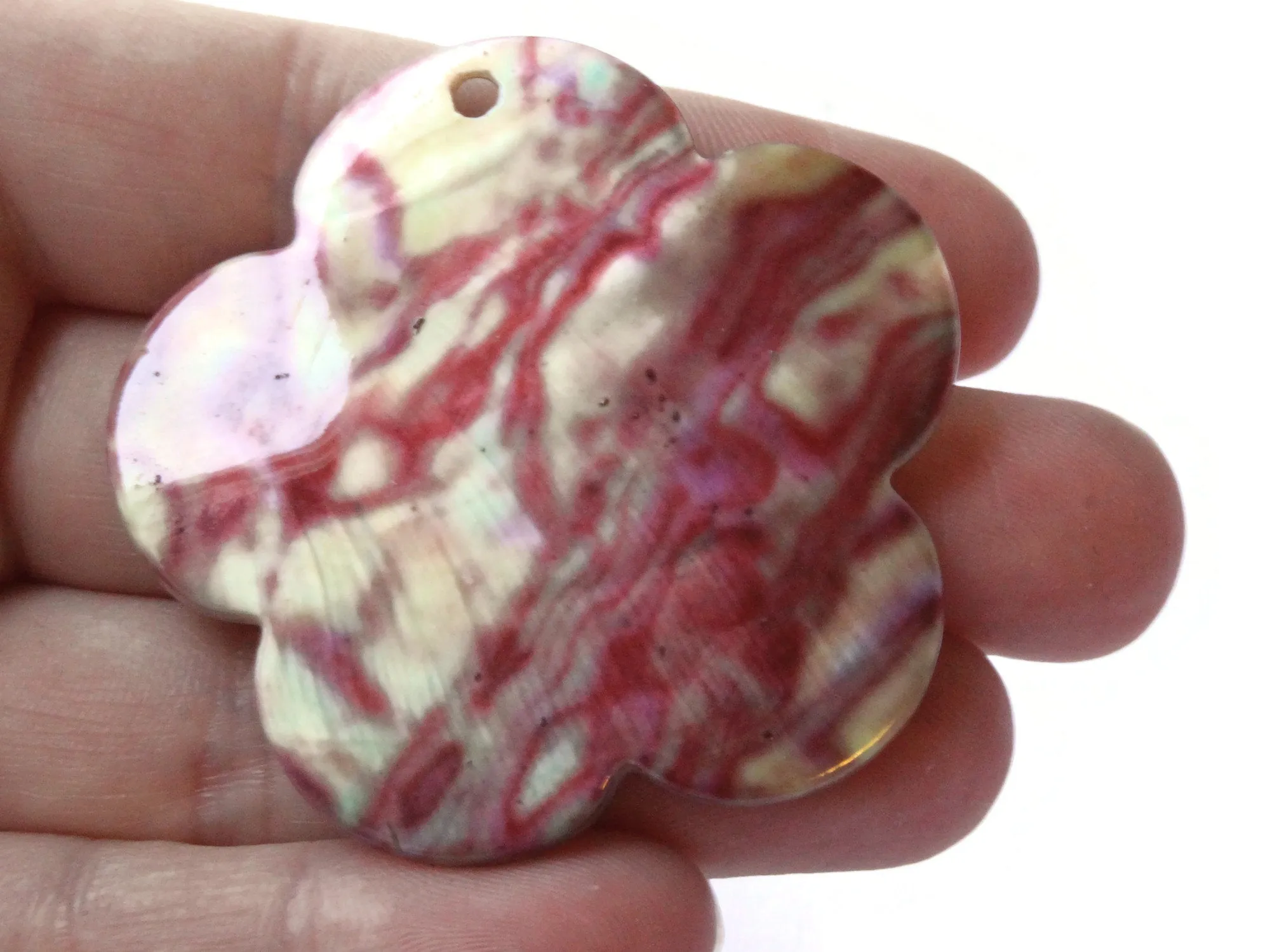 46mm Pink and Green Tie Dye Printed Flower Shell Pendant