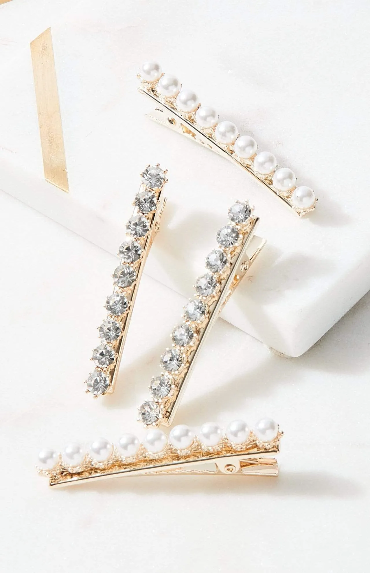 4pc Pearl   Gem Hair Clip Set