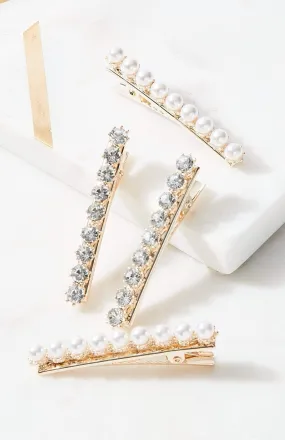 4pc Pearl   Gem Hair Clip Set