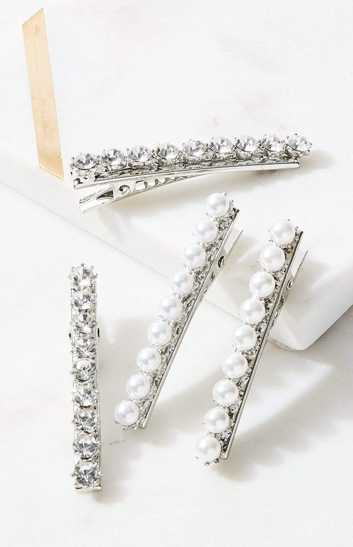 4pc Pearl   Gem Hair Clip Set