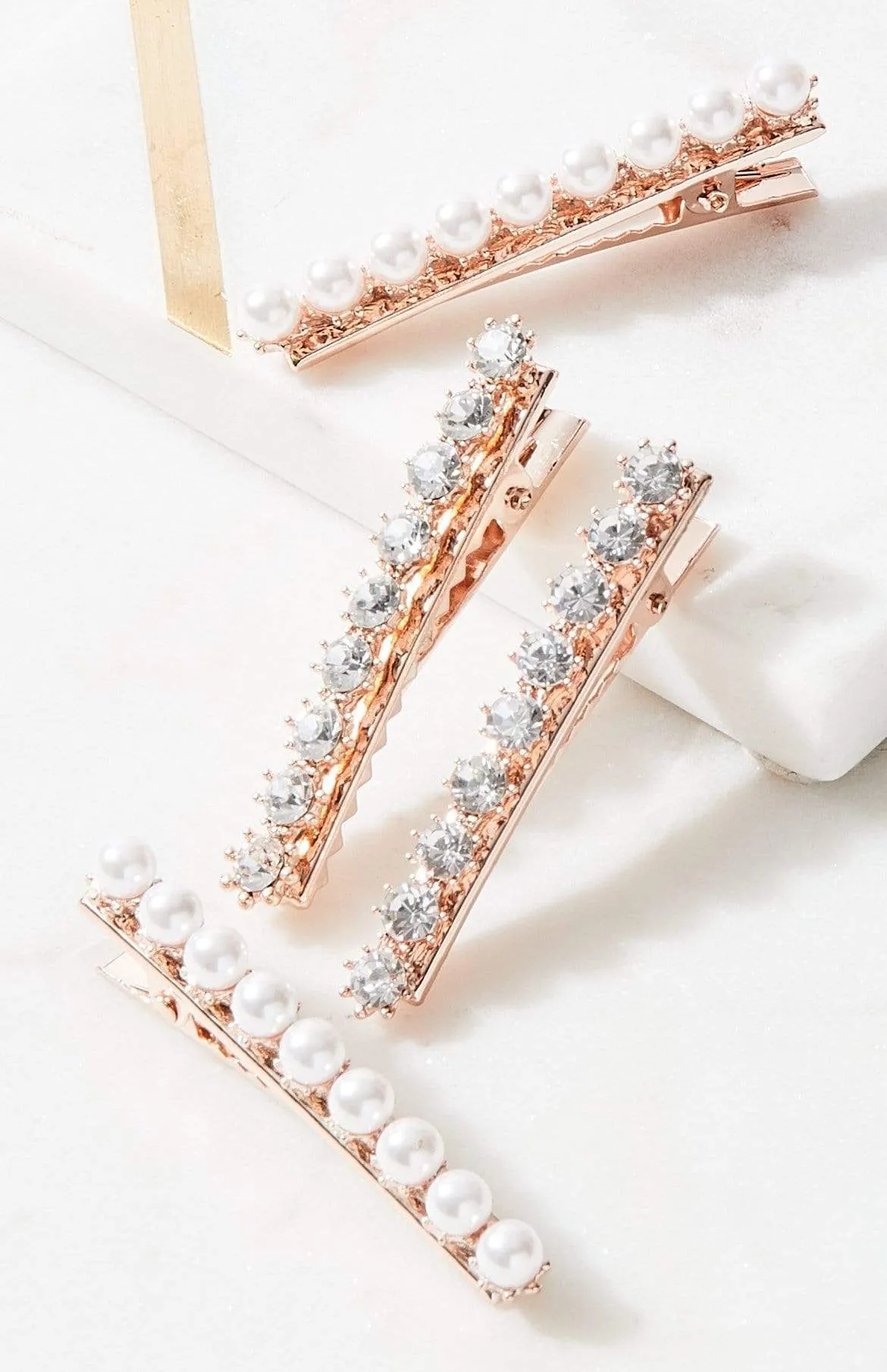 4pc Pearl   Gem Hair Clip Set