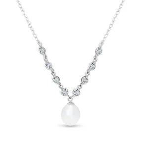5 Carat 14K Solid White Gold Necklace Natural Aquamarine Pearl