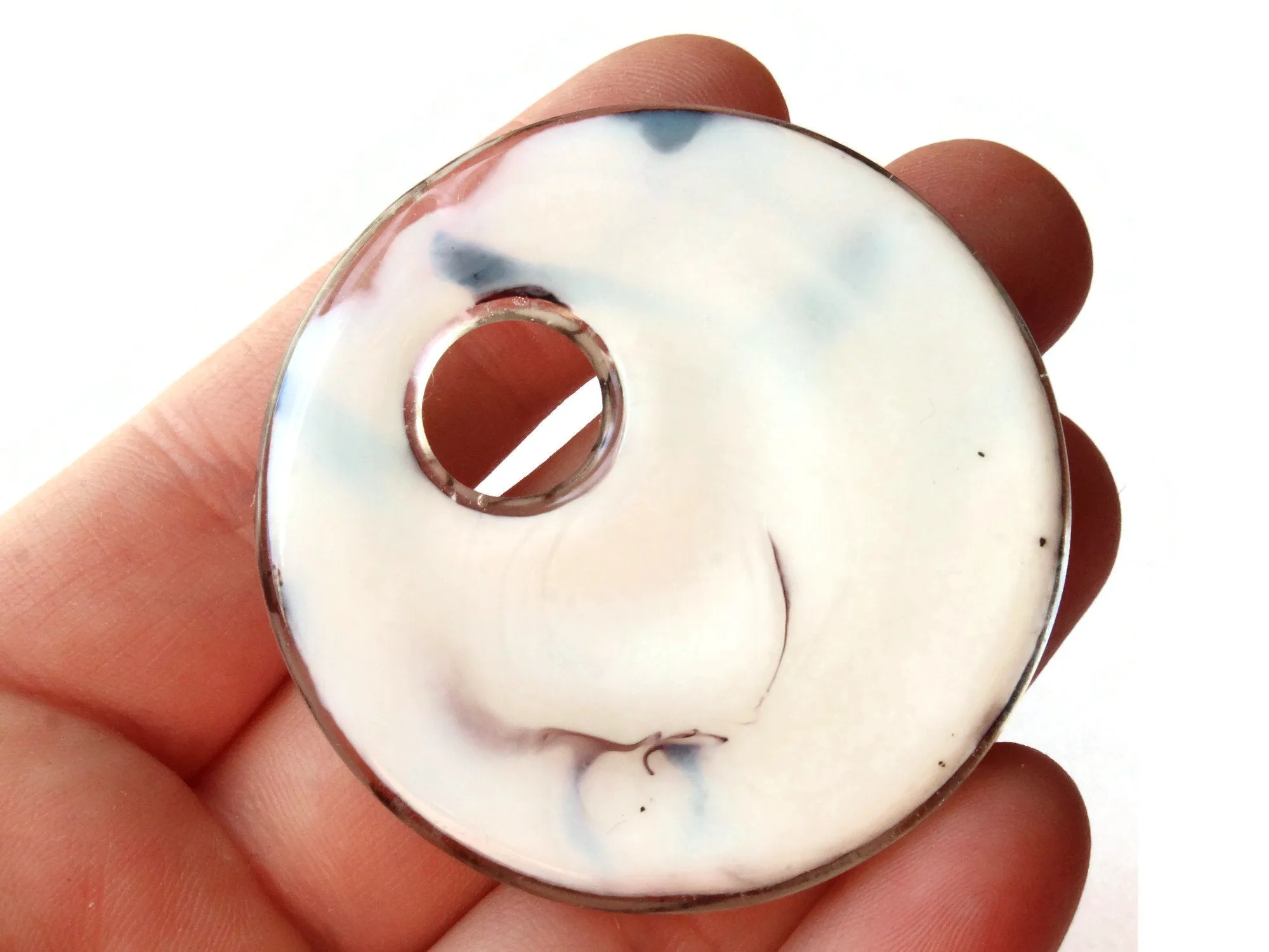 50mm White with Black and Gold Foil Glass Donut Pendant