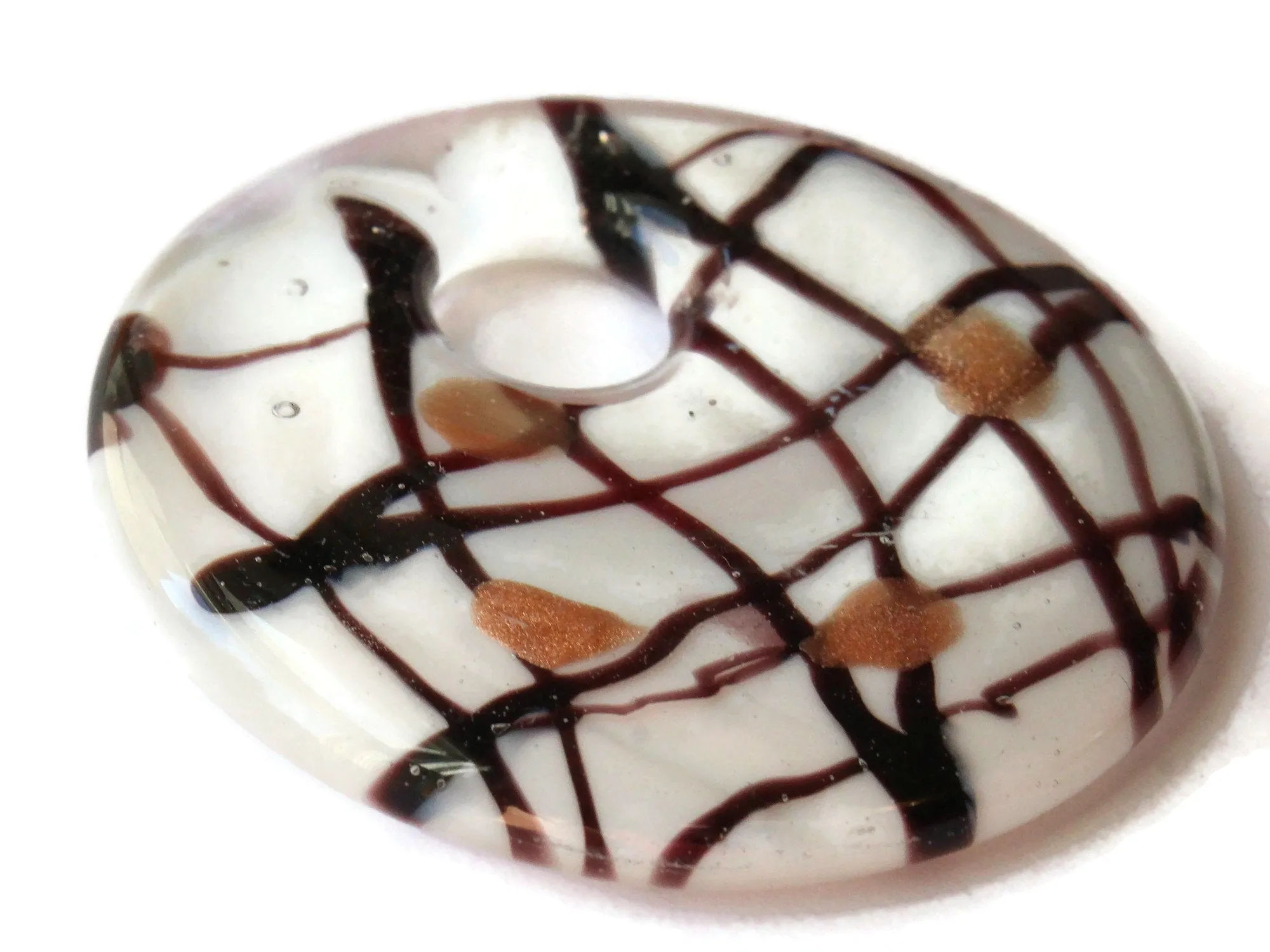50mm White with Black and Gold Foil Glass Donut Pendant