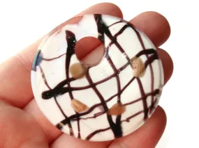 50mm White with Black and Gold Foil Glass Donut Pendant