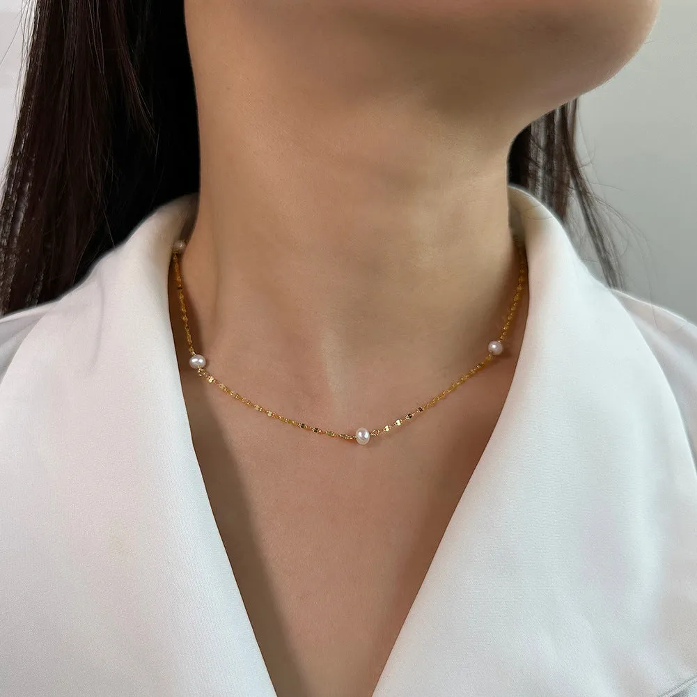 925 Silver Lip Chain Pearl Necklace
