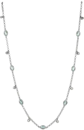 .925 STERLING SILVER RHODIUM PLATE AQUAMARINE WITH WHITE ZIRCON NECKLACE