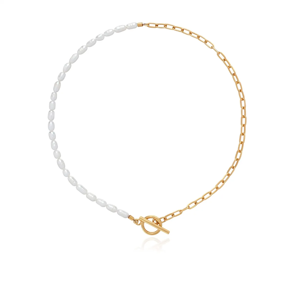 Anna Beck Beaded Pearl and Chain Necklace, 17 inch - Gold Plated