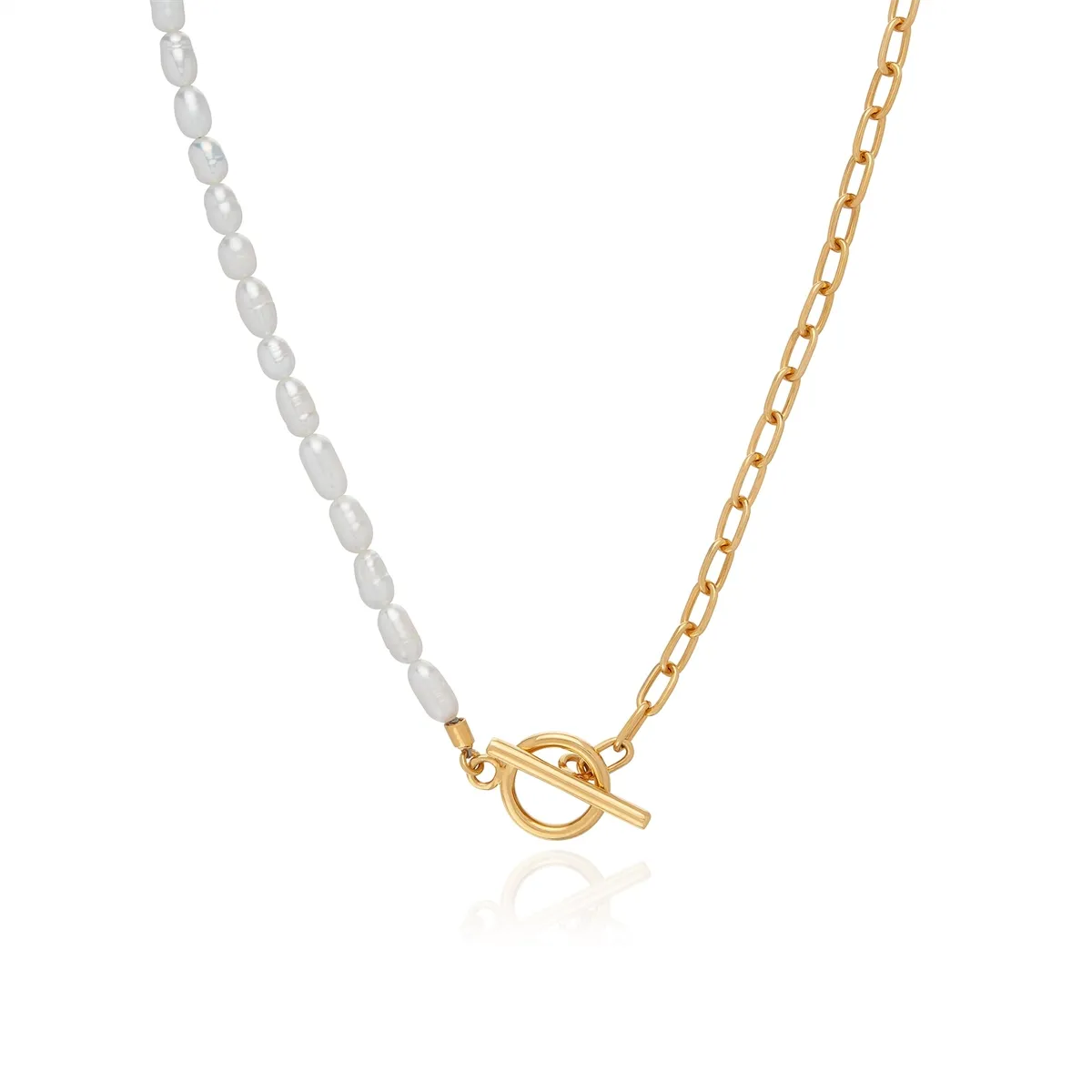 Anna Beck Beaded Pearl and Chain Necklace, 17 inch - Gold Plated