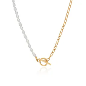 Anna Beck Beaded Pearl and Chain Necklace, 17 inch - Gold Plated