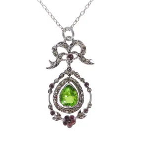 Antique Edwardian Silver Floral Bow Paste Pendant