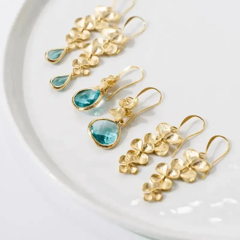 Aqua Orchid Jewelry | Single Orchid Earrings