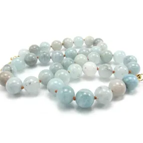 Aquamarine 10mm Rounds Knotted Necklace with Gold Filled Lobster Claw Clasp