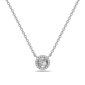 Aquamarine And Diamond Halo Necklace