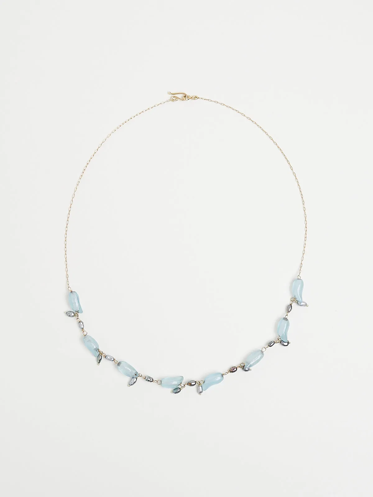 Aquamarine Bean and Tahitian Tulip Necklace on 18k Yellow Gold