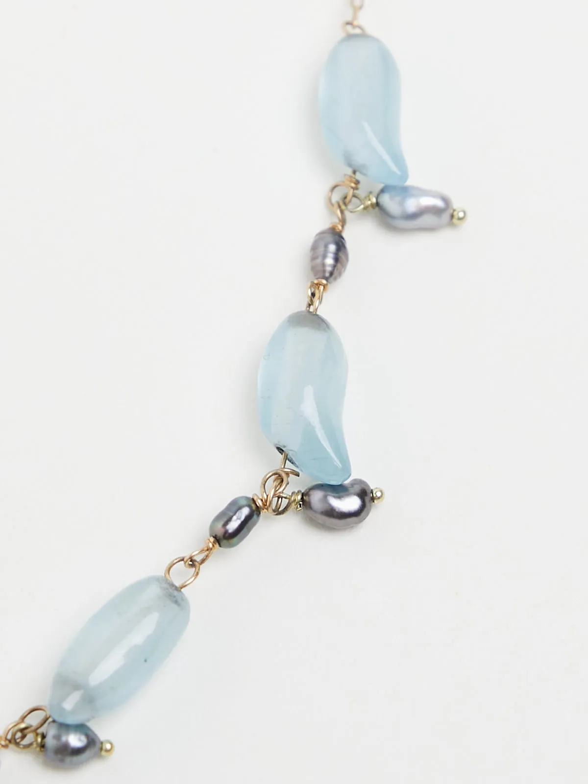 Aquamarine Bean and Tahitian Tulip Necklace on 18k Yellow Gold