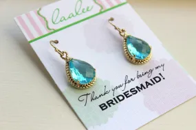 Aquamarine Earrings Gold Blue Earrings - Bridesmaid Thank You Card - Thank you for being my bridesmaid - Blue Topaz Bridal Wedding Jewelry