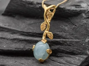 Aquamarine Leaf Pendant - Natural Aquamarine Necklace, Gold Aquamarine Pendant