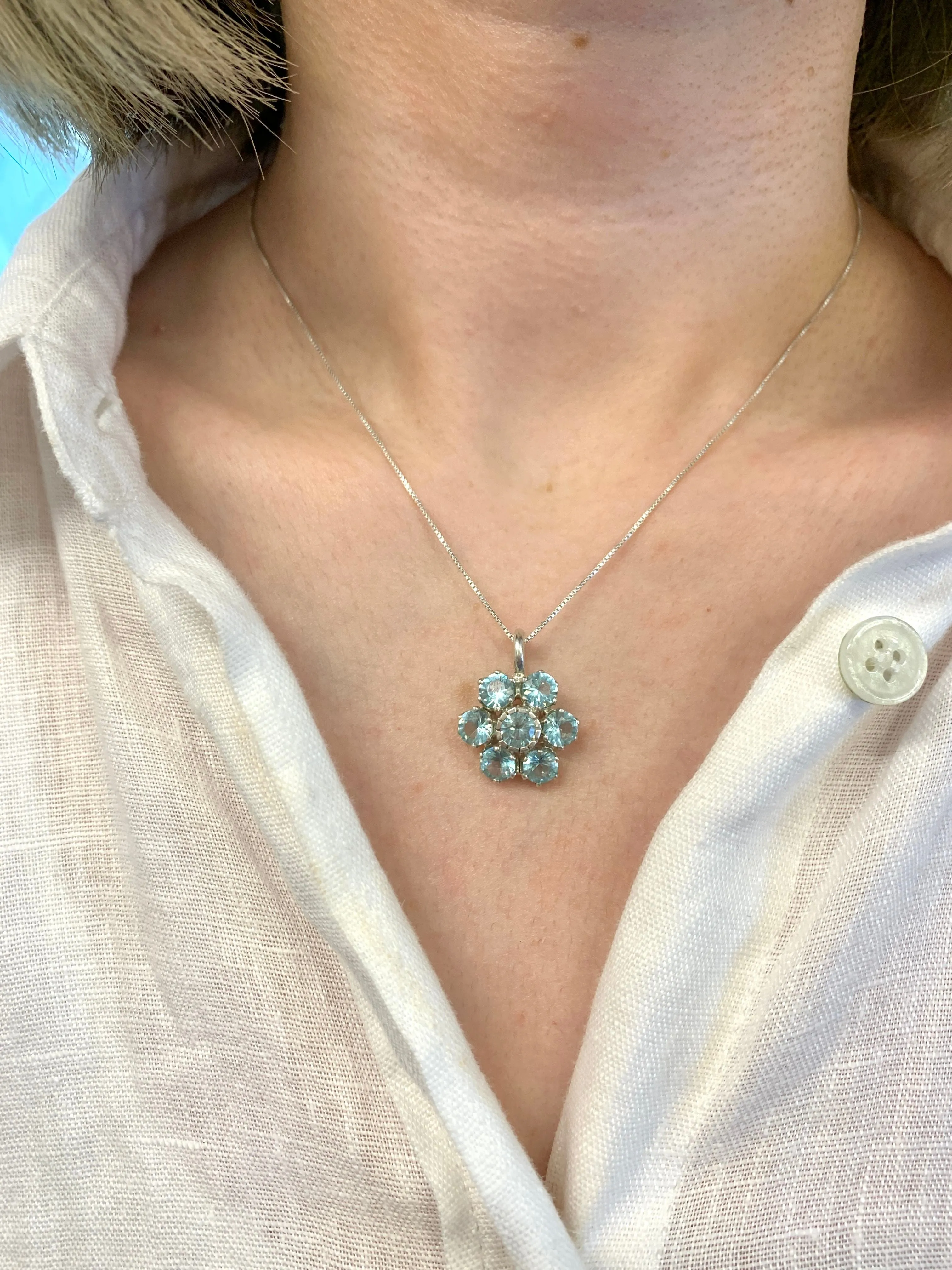 Aquamarine Necklace - Blue Flower Necklace - Large Aquamarine Necklace