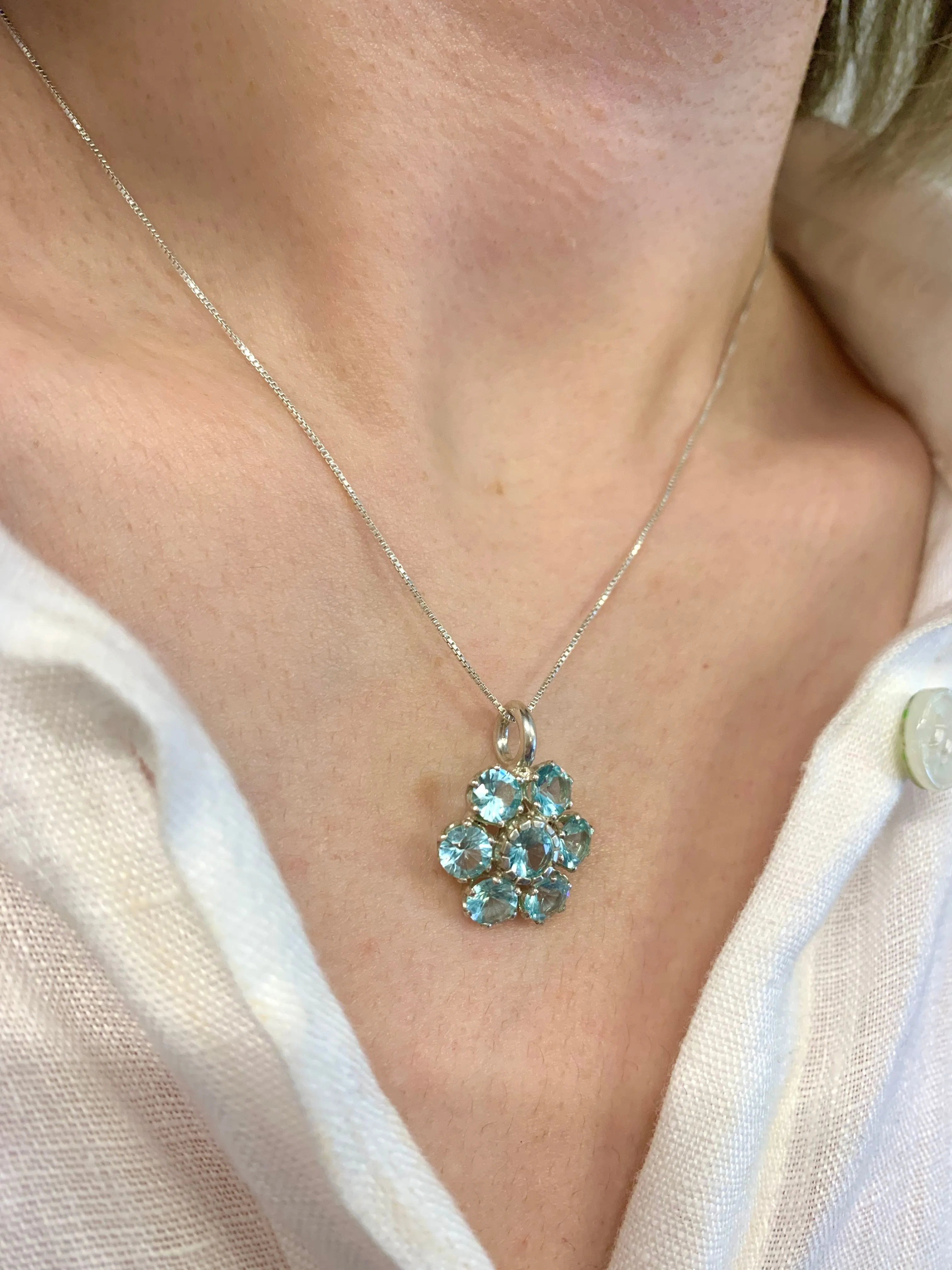 Aquamarine Necklace - Blue Flower Necklace - Large Aquamarine Necklace