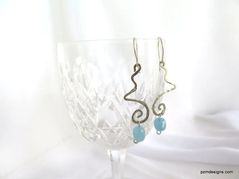 Art Deco Aquamarine Dangle Earrings, Gift for her
