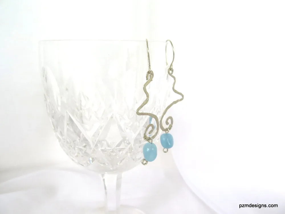 Art Deco Aquamarine Dangle Earrings, Gift for her