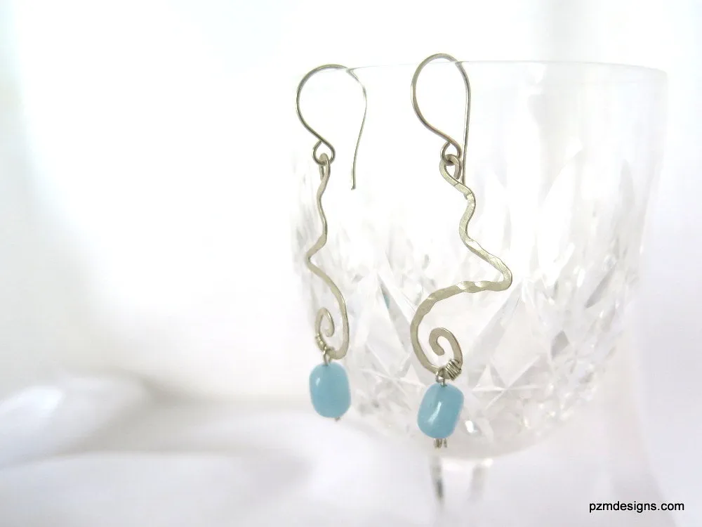 Art Deco Aquamarine Dangle Earrings, Gift for her