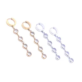 Ashley Gold Stainless Steel Four Bezel Set CZ Drop Design Hoop Earrings