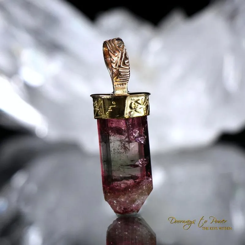 Bi Color Tourmaline Light Language Pendant Crystal 22k Gold