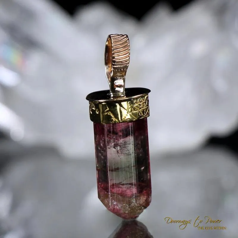 Bi Color Tourmaline Light Language Pendant Crystal 22k Gold