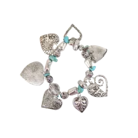Blazin Roxx Ladies Turquoise & Silver Heart Charm Bracelet 29264