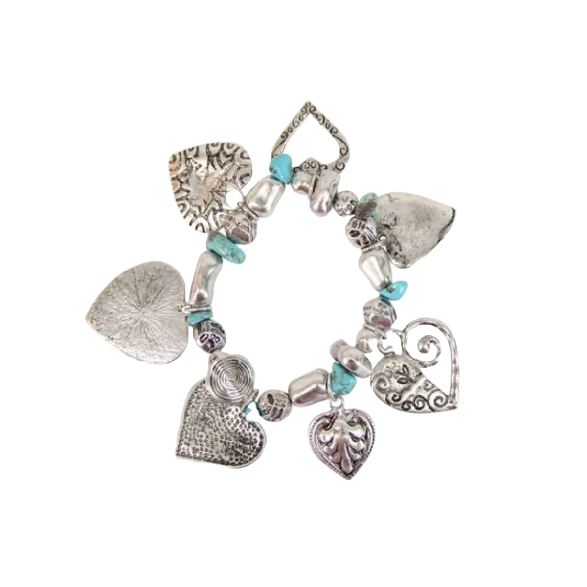 Blazin Roxx Ladies Turquoise & Silver Heart Charm Bracelet 29264
