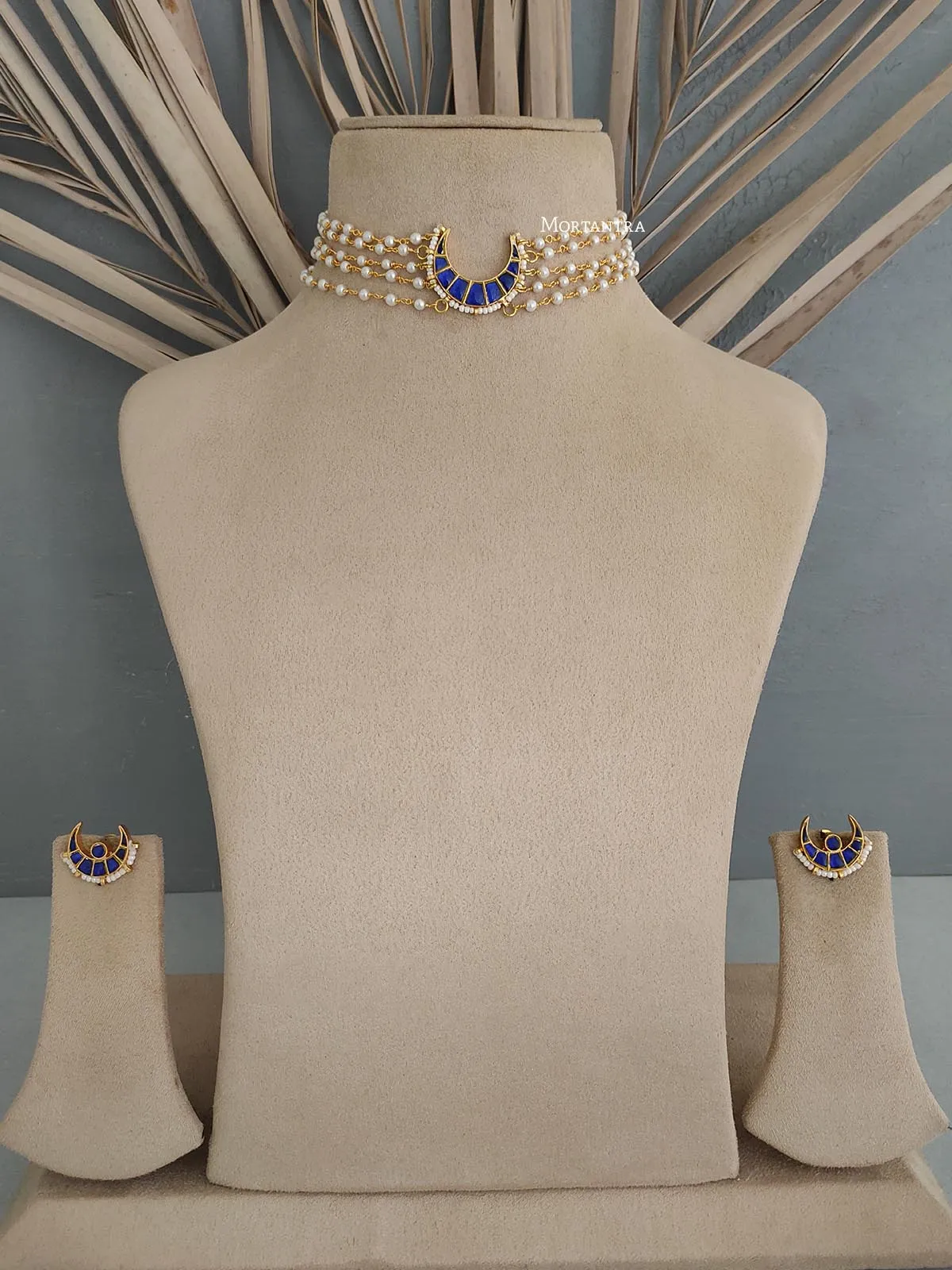 Blue Color Gold Plated Jadau Kundan Necklace Set - MS1795BL