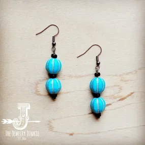 Blue Turquoise Melon Bead Earrings 220z