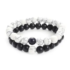 Buddha Stones 2pcs Natural Frosted Stone White Turquoise Bead Couple Bracelet
