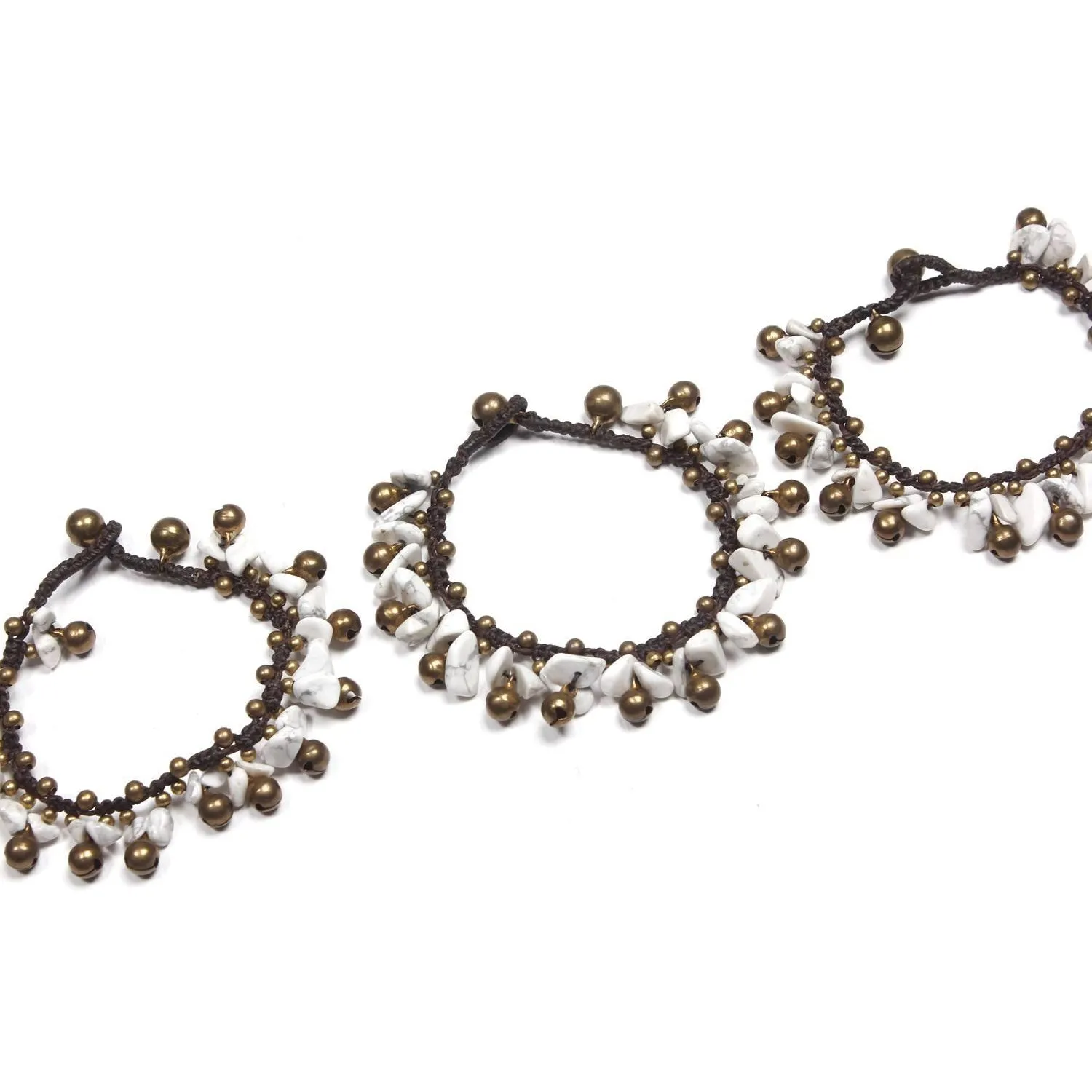 BUNDLE: 3 Piece Stone & Brass Bells Bracelet White - Thailand