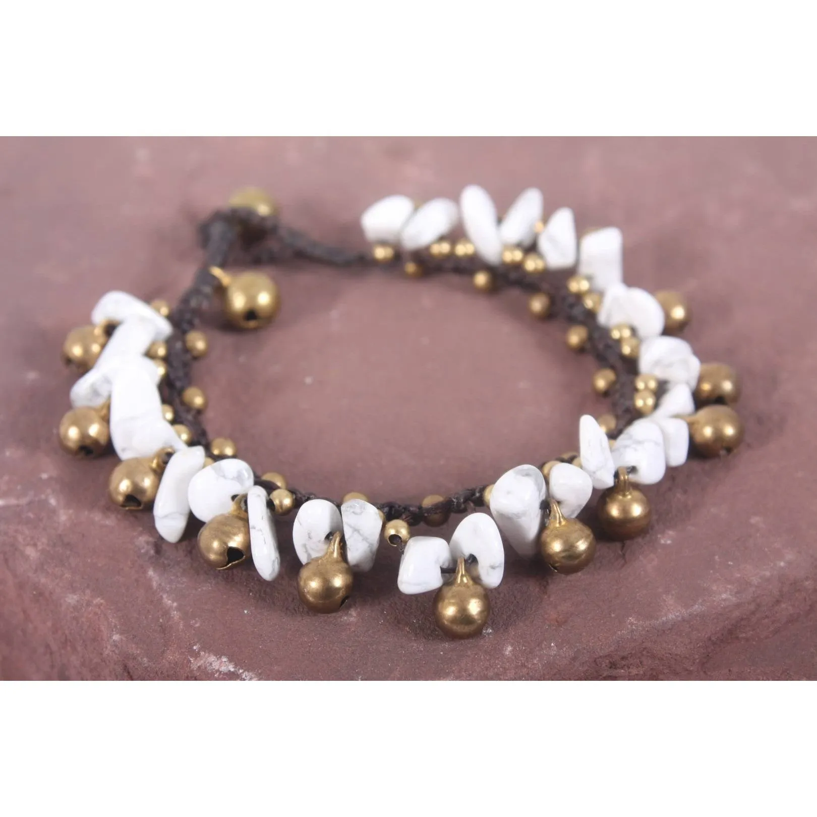 BUNDLE: 3 Piece Stone & Brass Bells Bracelet White - Thailand