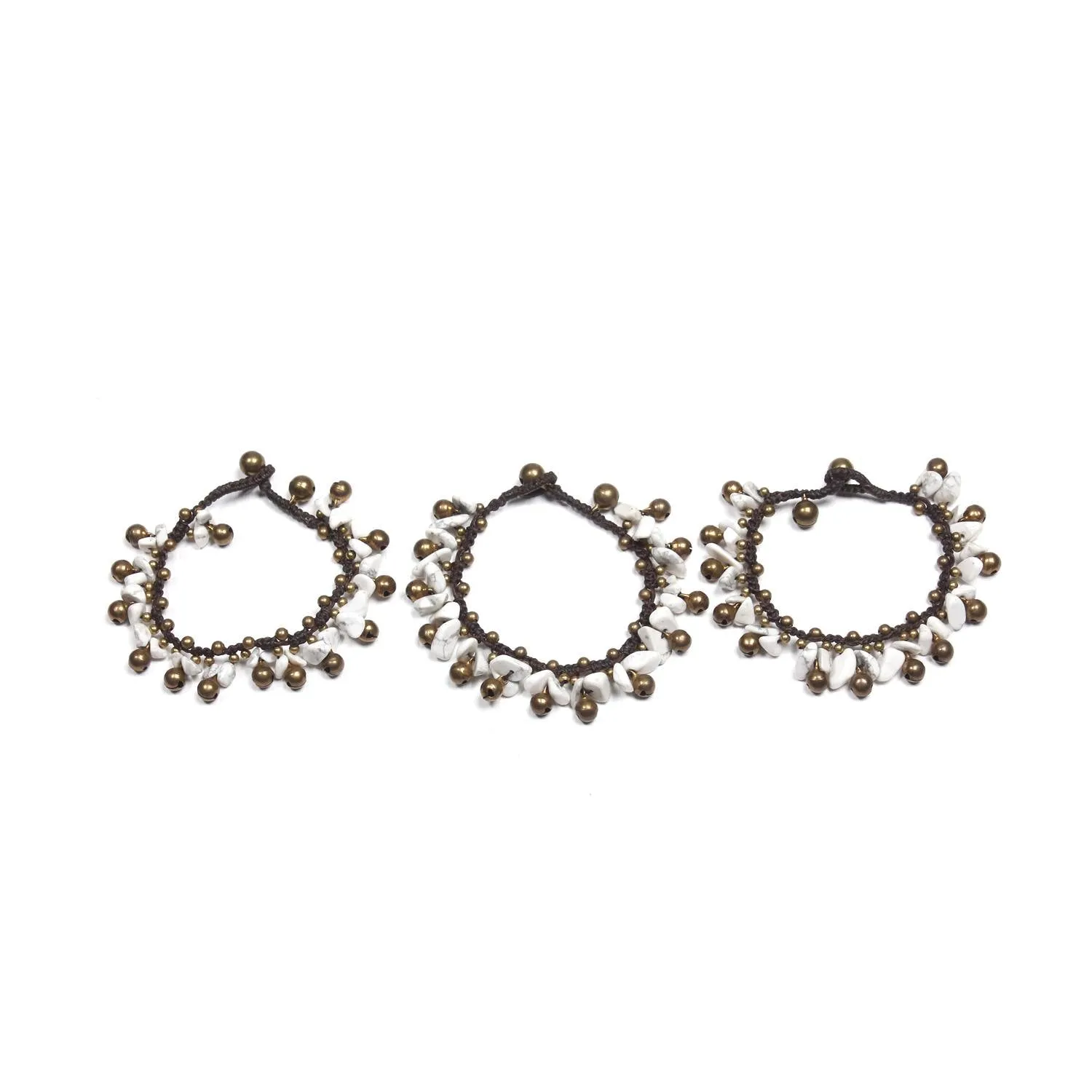BUNDLE: 3 Piece Stone & Brass Bells Bracelet White - Thailand