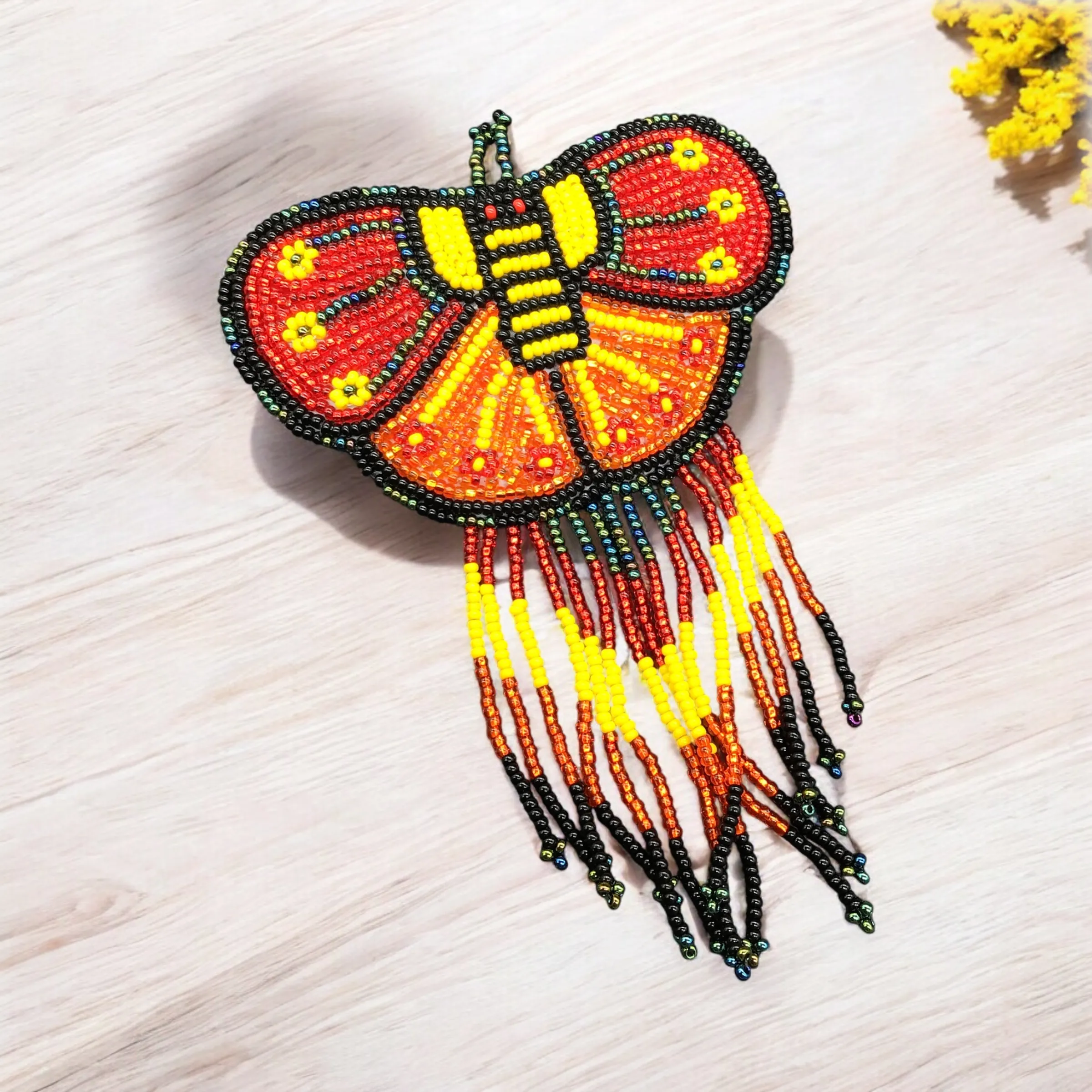 Butterfly Beaded Barrettes with Fringes (2)